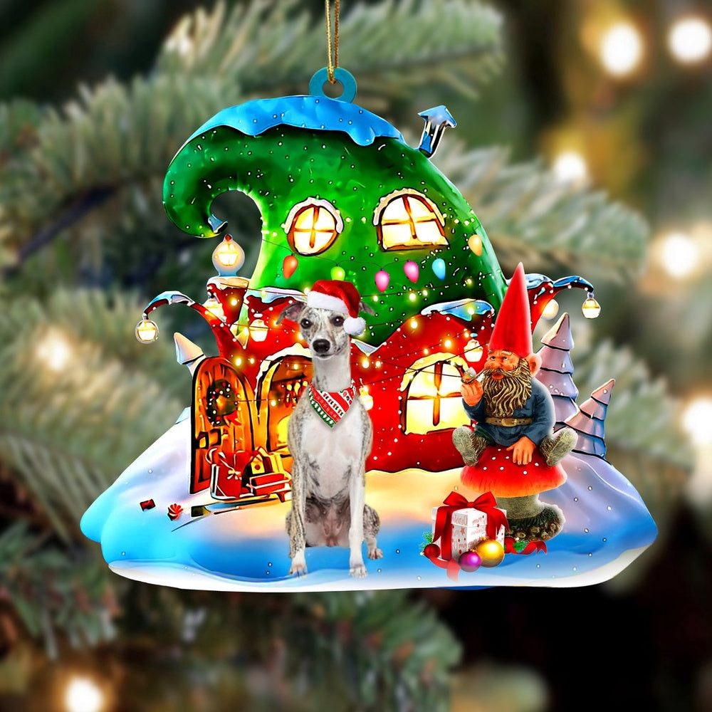 Dog Christmas Ornament, Whippet With Rudolph's House Christmas Ornament, Pet Christmas Ornaments