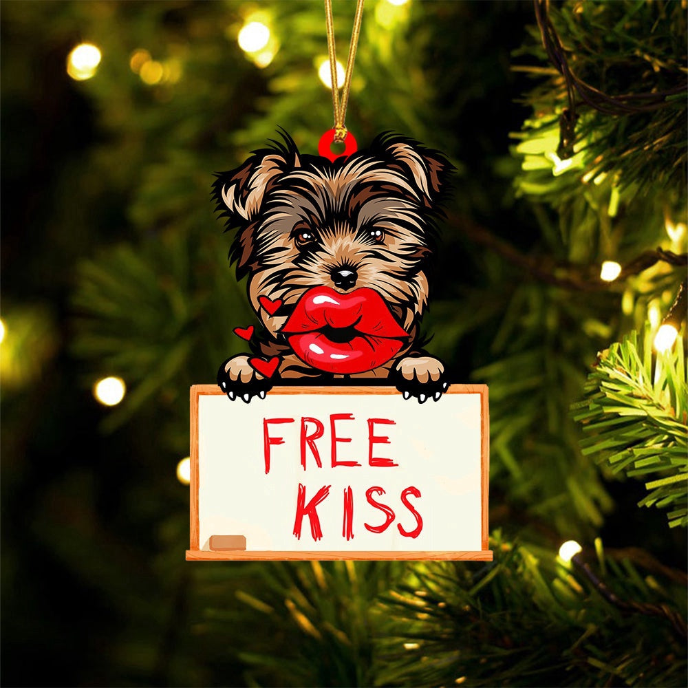 Dog Christmas Ornament, Yorkshire Terrier Free Kiss Christmas Ornament, Pet Christmas Ornaments