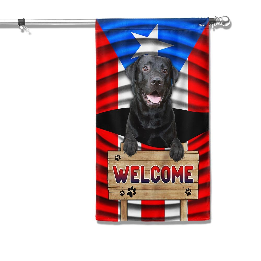 Dog Garden Flags, Black Labrador Dog Welcome Puerto Rican Flag, Dog Flags For House, Dog Owner Gift