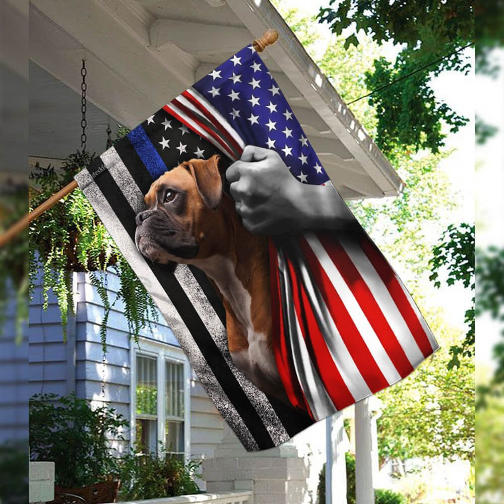 Dog Garden Flags, Boxer The Thin Blue Line America US Flag, Dog Flags For House, Dog Owner Gift