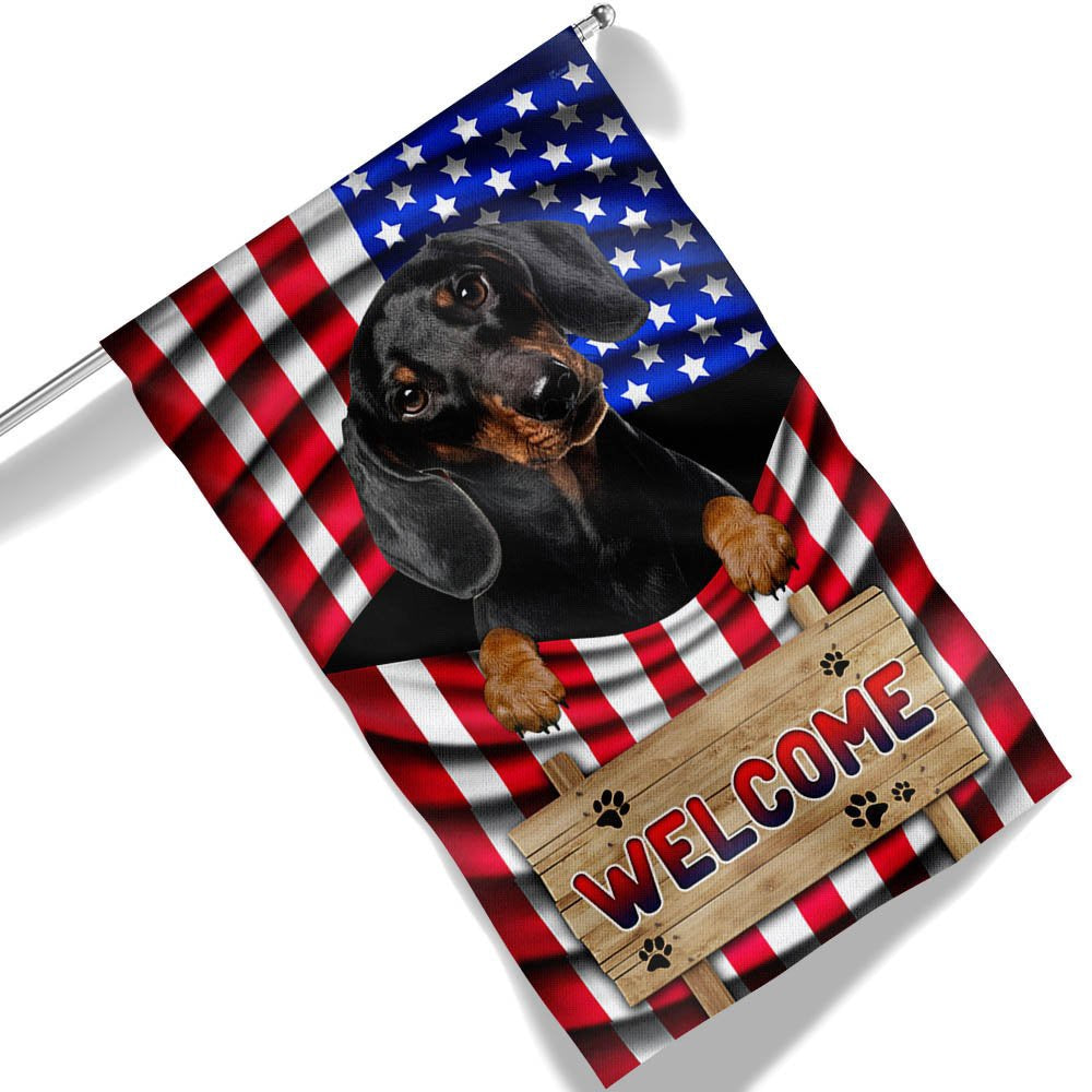Dog Garden Flags, Dachshund Dog Welcome American Flag, Dog Flags For House, Dog Owner Gift