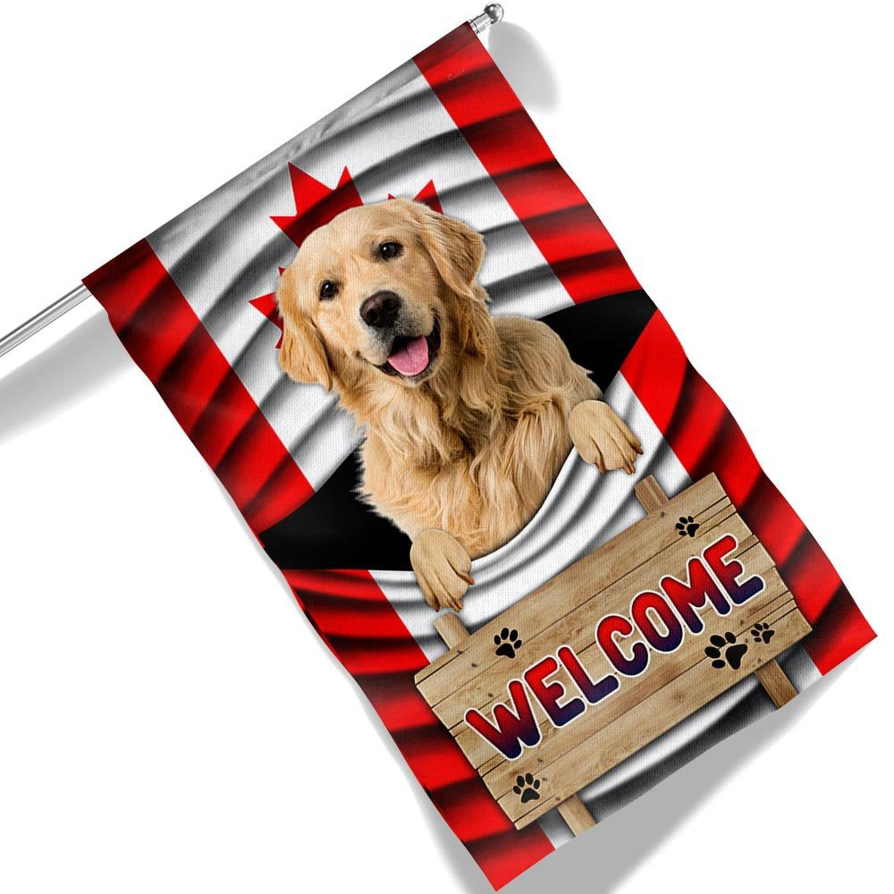 Dog Garden Flags, Golden Retriever Dog Welcome Canadian Flag, Dog Flags For House, Dog Owner Gift