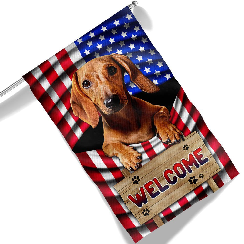 Dog Garden Flags, Red Dachshund Dog Welcome American Flag, Dog Flags For House, Dog Owner Gift