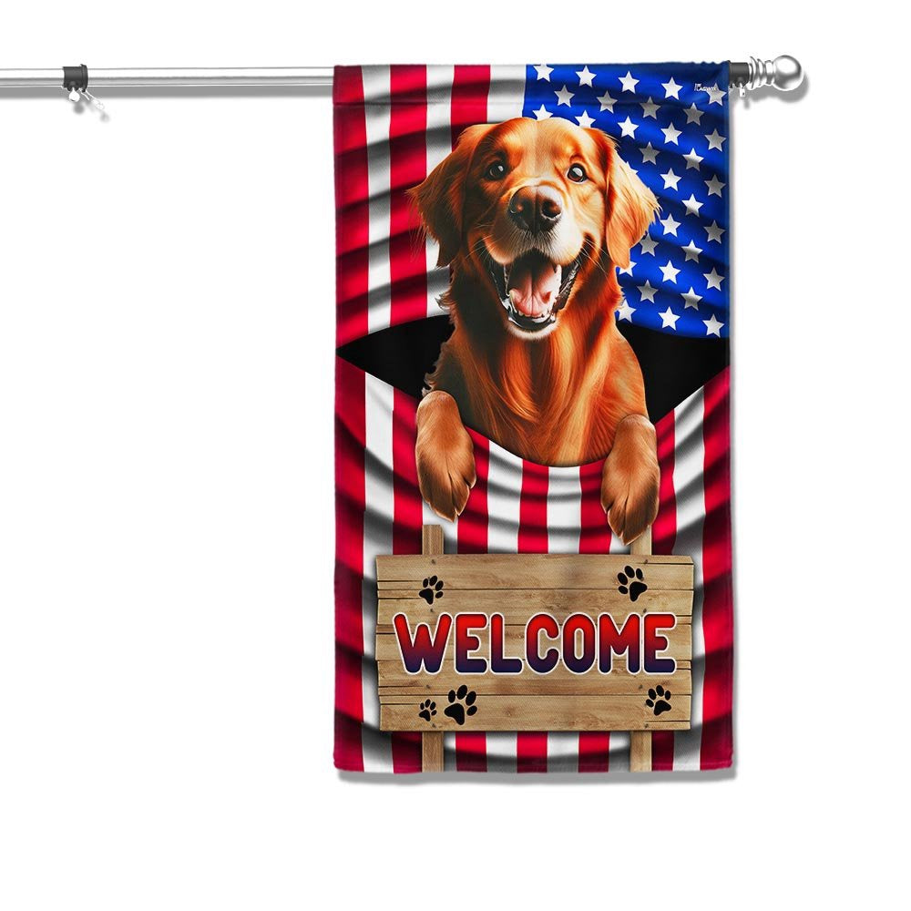 Dog Garden Flags, Red Golden Retriever Dog Welcome American Flag, Dog Flags For House, Dog Owner Gift
