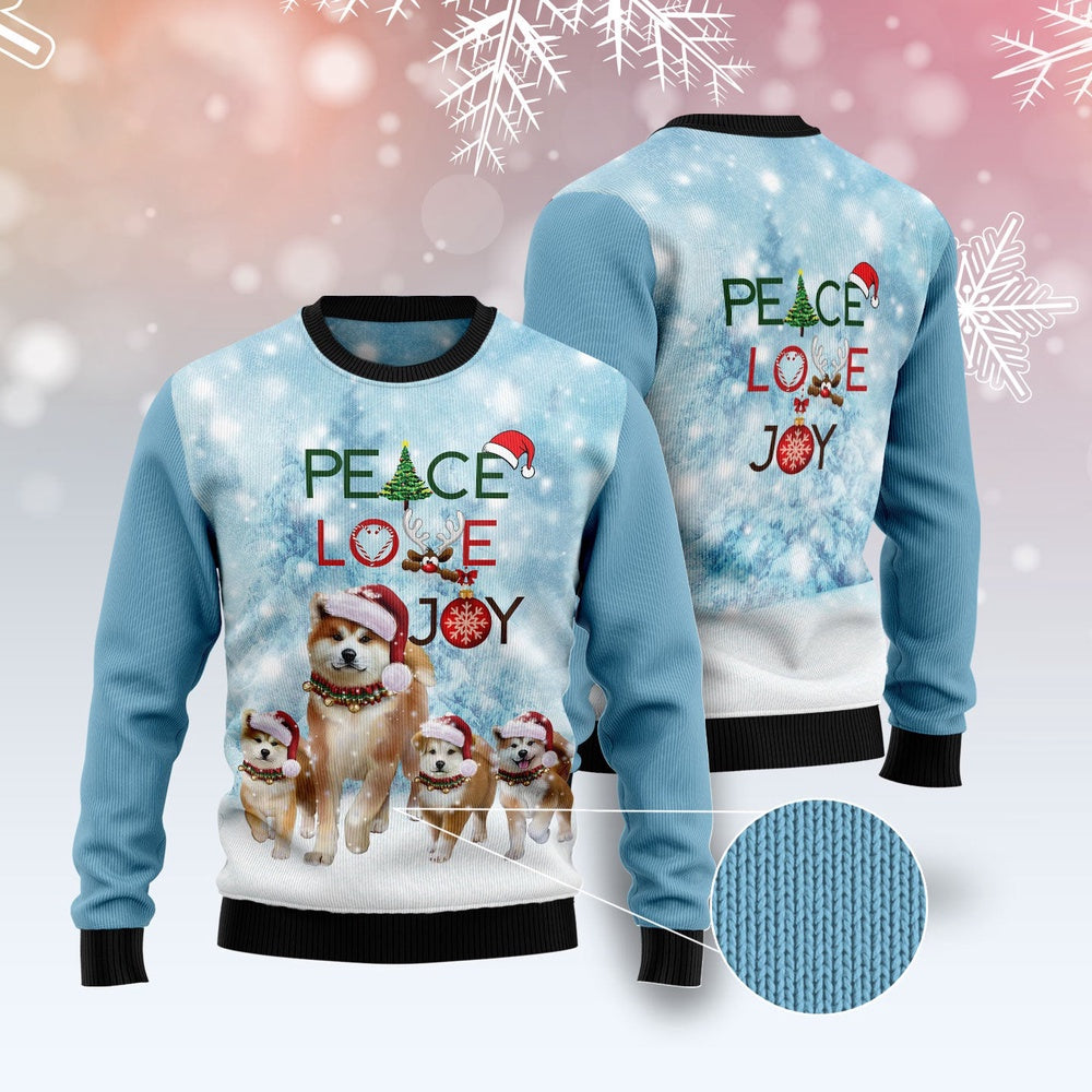 Dog Xmas Sweater, Akita Peace Love Joy Ugly Sweater Ugly Christmas Sweater, Funny Xmas Sweater