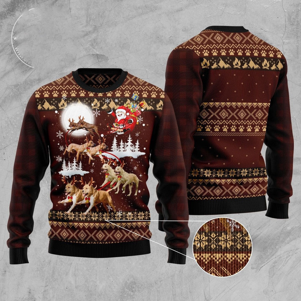 Dog Xmas Sweater, American Pit Bull Terrier Reindeers Car Ugly Christmas Sweater, Funny Xmas Sweater