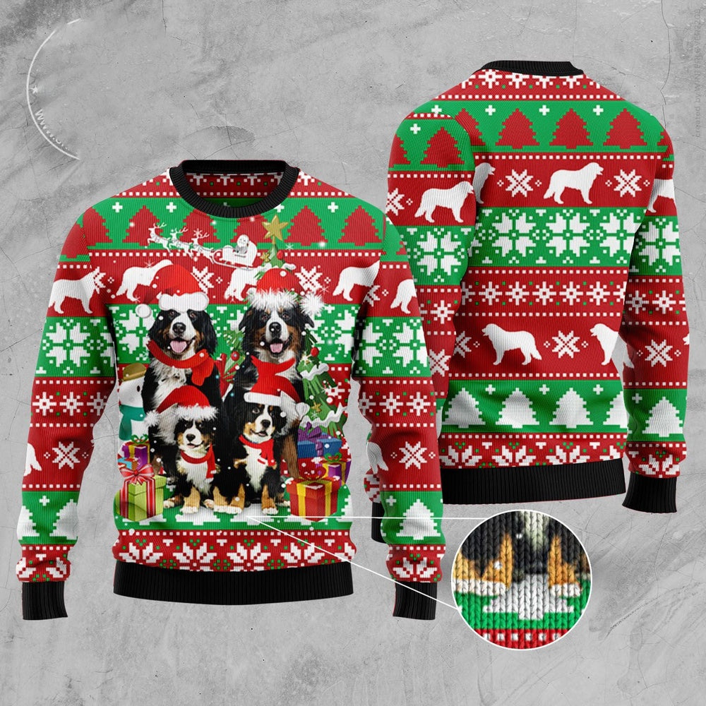Dog Xmas Sweater, Bernese Mountain Dog Family Ugly Christmas Sweater, Funny Xmas Sweater