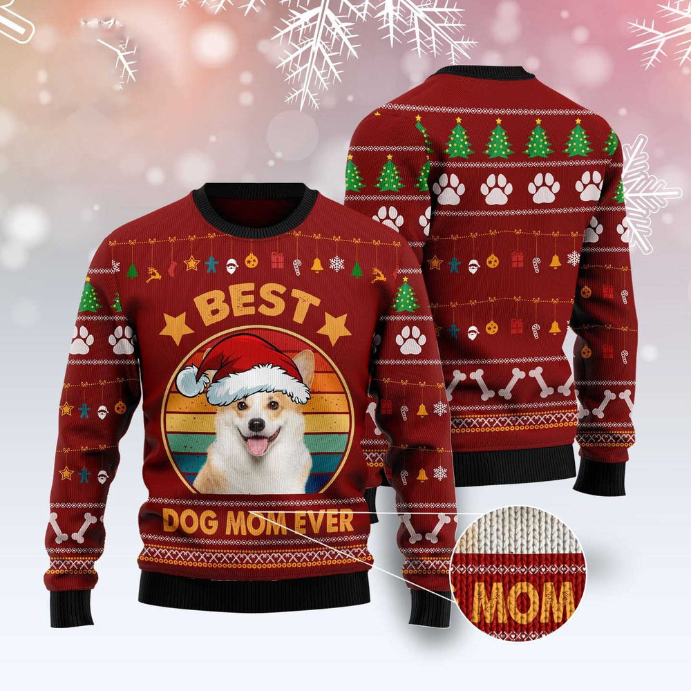Dog Xmas Sweater, Cardigan Welsh Corgi Best Dog Mom Ever Ugly Christmas Sweater, Funny Xmas Sweater