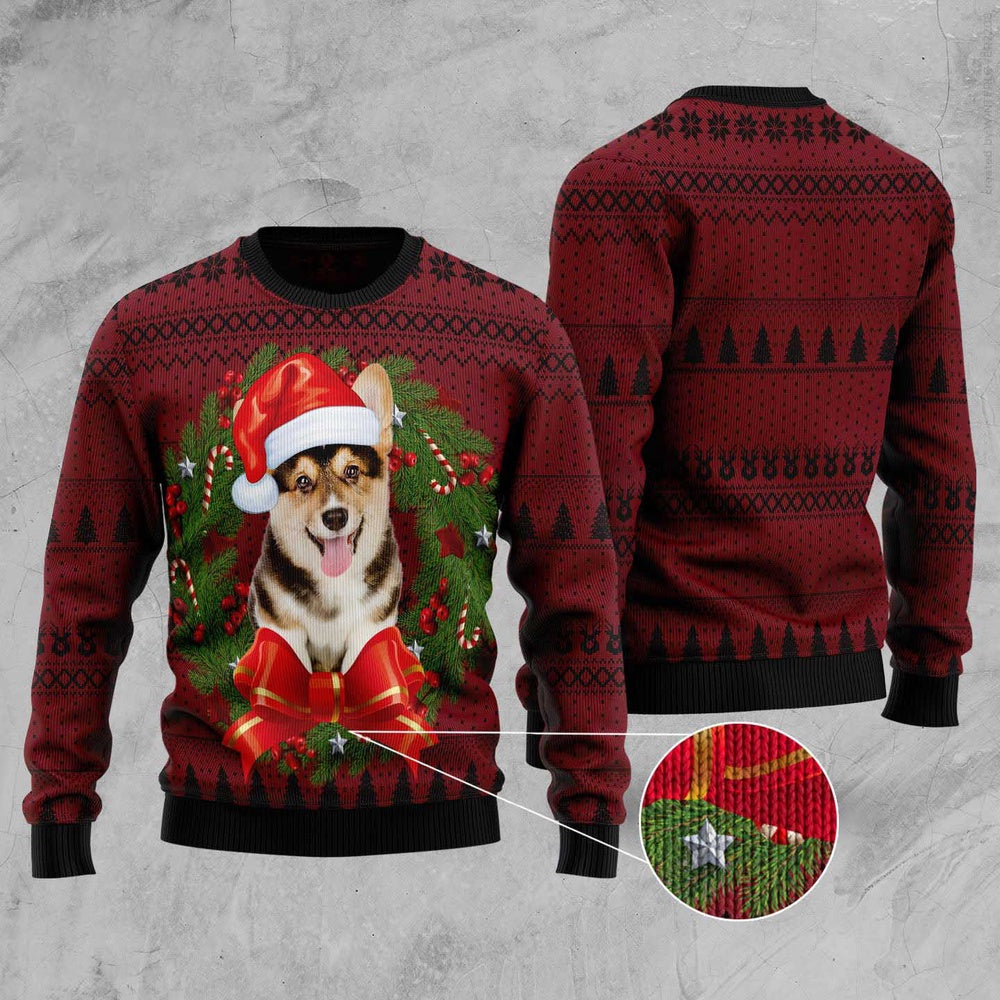 Dog Xmas Sweater, Corgi Wreath Ugly Christmas Sweater, Funny Xmas Sweater