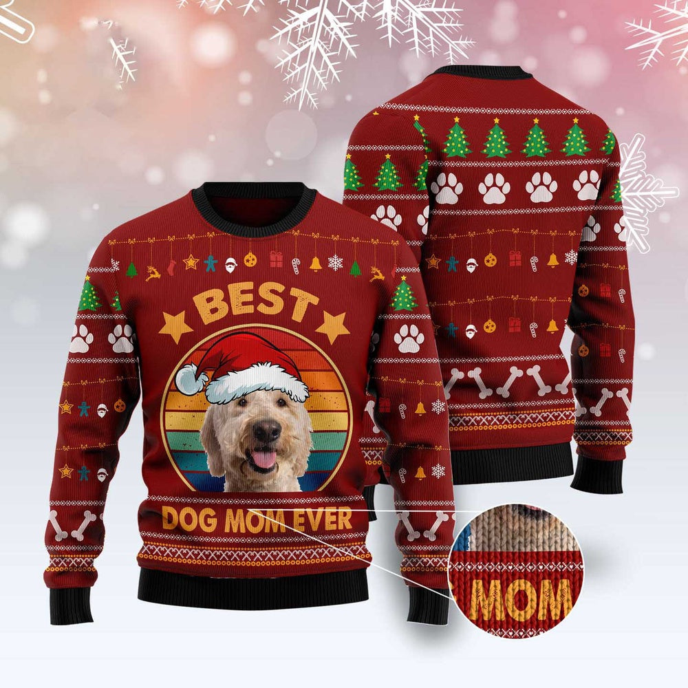 Dog Xmas Sweater, Goldendoodle Best Dog Mom Ever Ugly Christmas Sweater, Funny Xmas Sweater