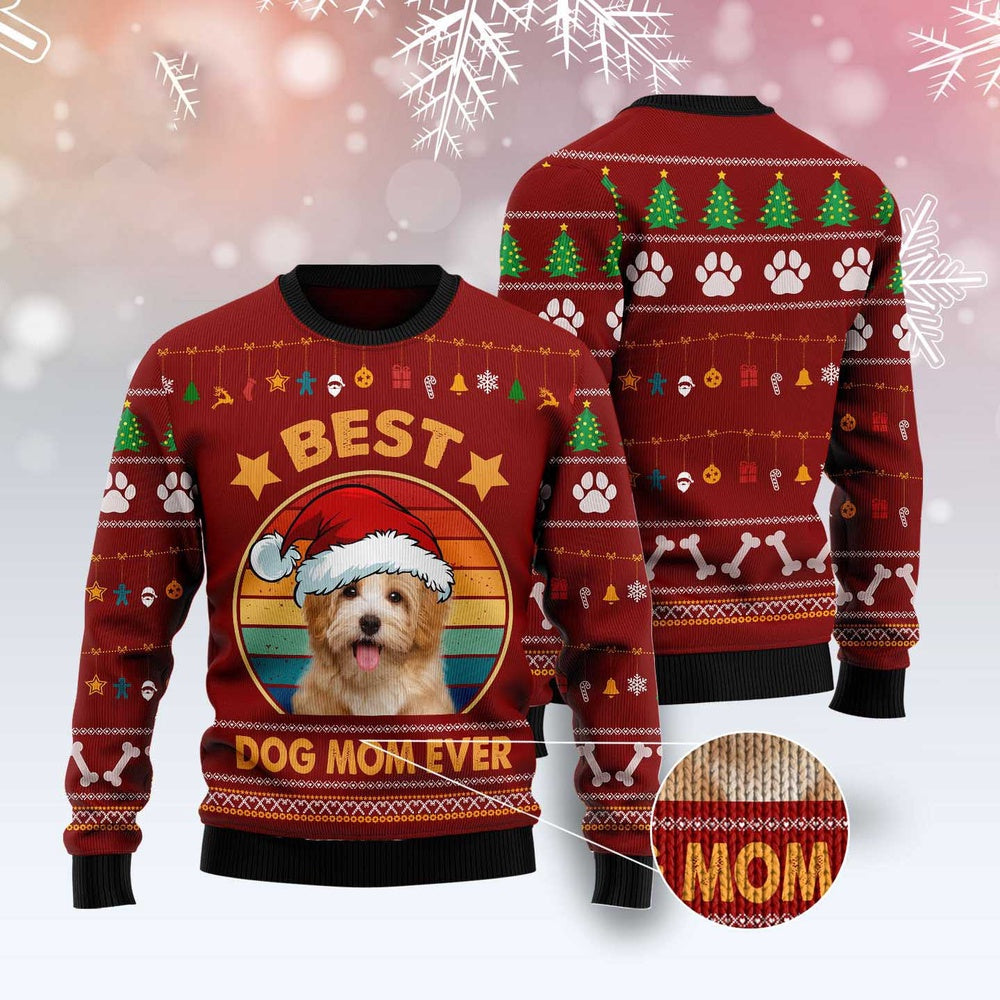 Dog Xmas Sweater, Havanese Best Dog Mom Ever Ugly Christmas Sweater, Funny Xmas Sweater