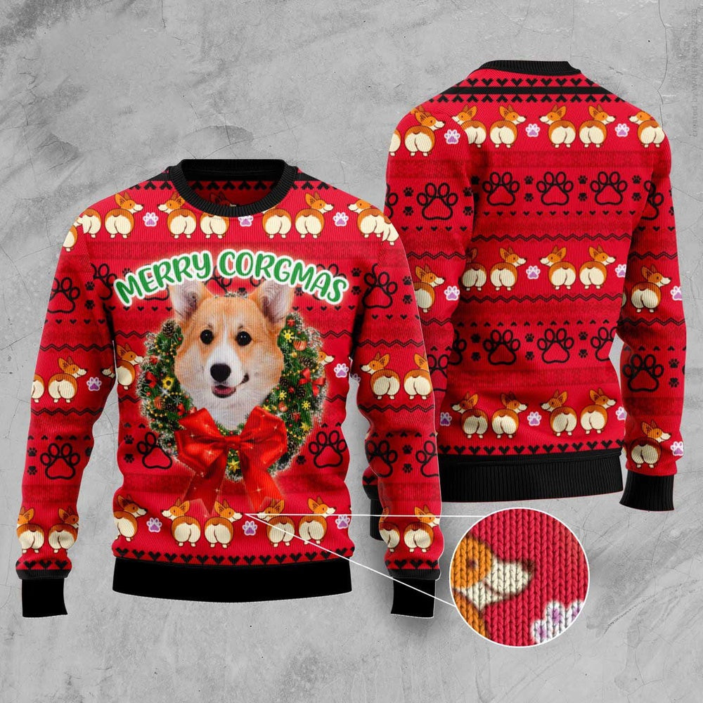Dog Xmas Sweater, Merry Corgi Xmas Ugly Christmas Sweater, Funny Xmas Sweater
