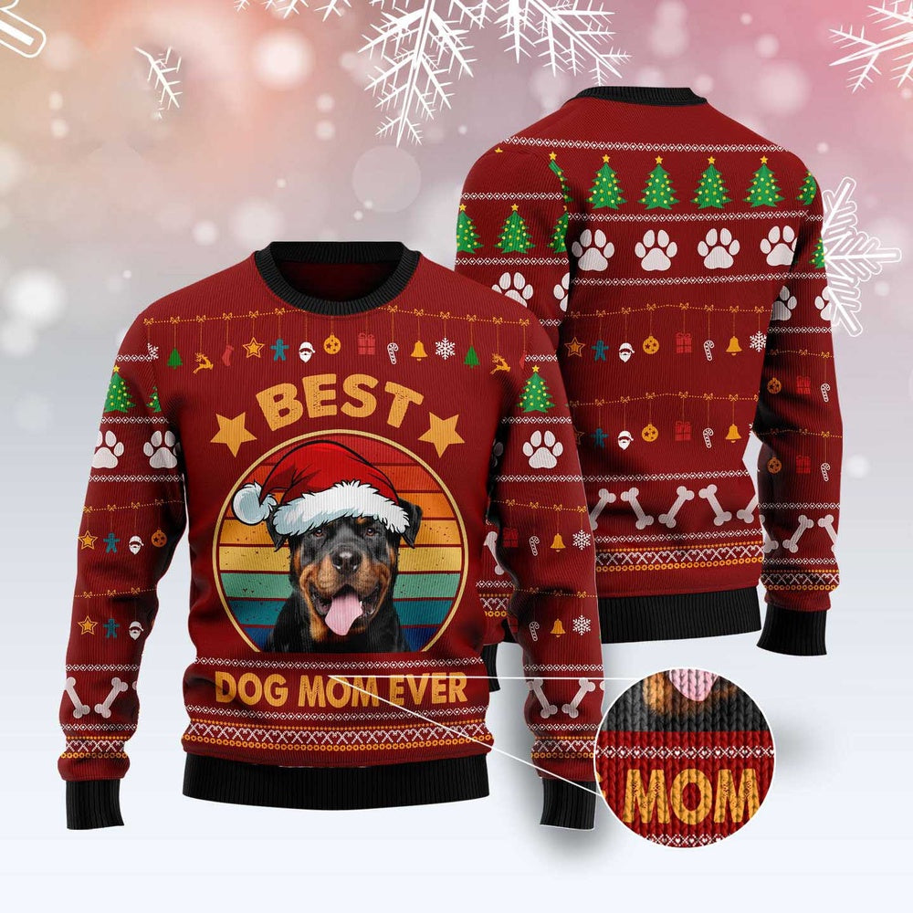Dog Xmas Sweater, Rottweiler Best Dog Mom Ever Ugly Christmas Sweater, Funny Xmas Sweater