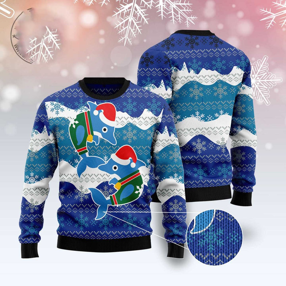 Dolphin Couple Ugly Christmas Sweater, Funny Xmas Sweater, Sweater Xmas