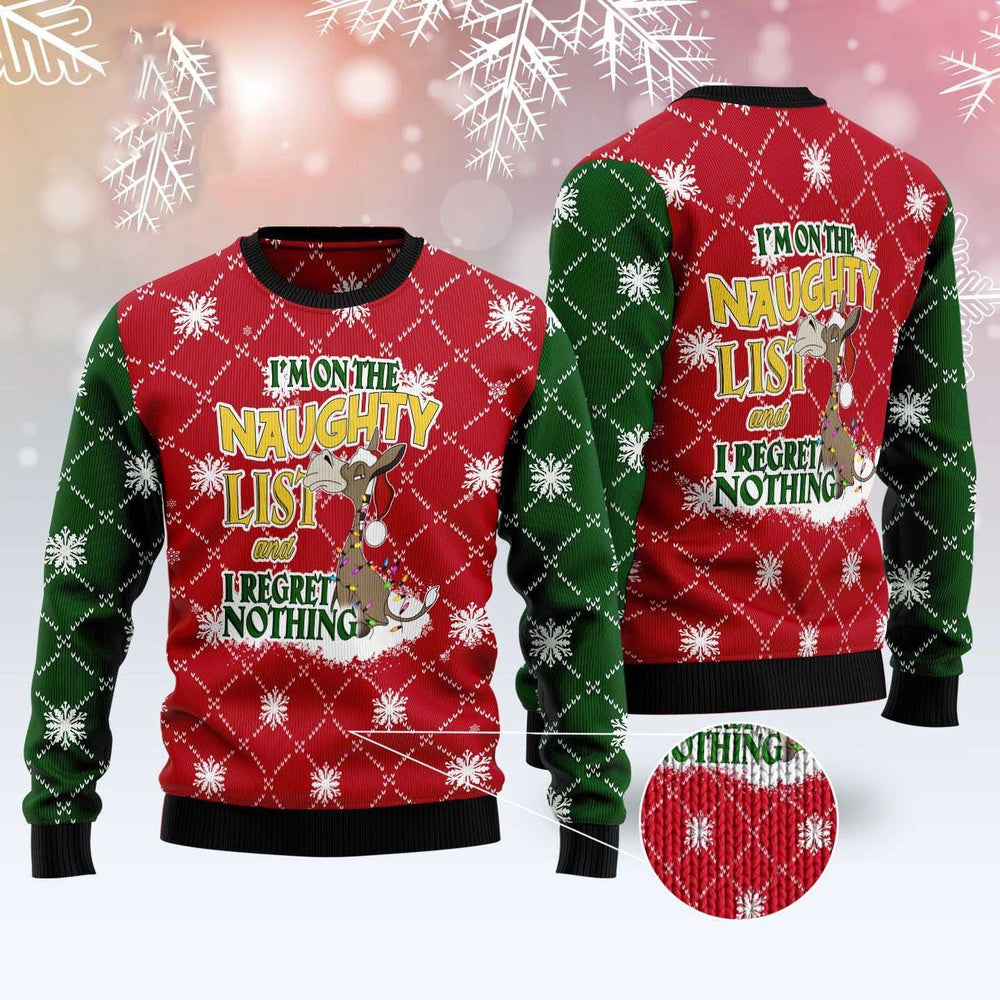 Donkey Naughty List Ugly Christmas Sweater, Funny Xmas Sweater, Sweater Xmas