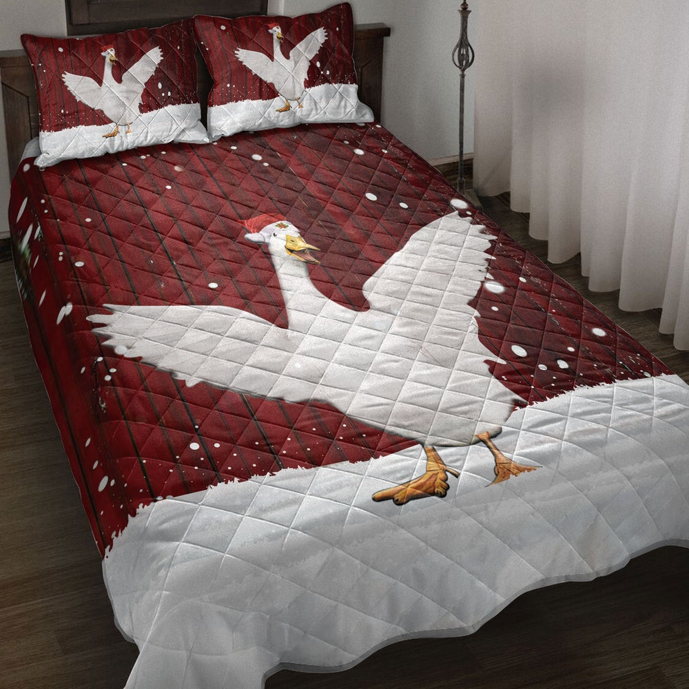 Duck Quilt Set, Duck With Wreathmas Farm Duck Quilt Blanket