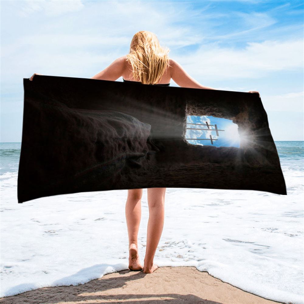 Easter Morning Golgotha Hill Cross Resurrection Beach Towel - Religious Beach Towel - Christian Beach Towel