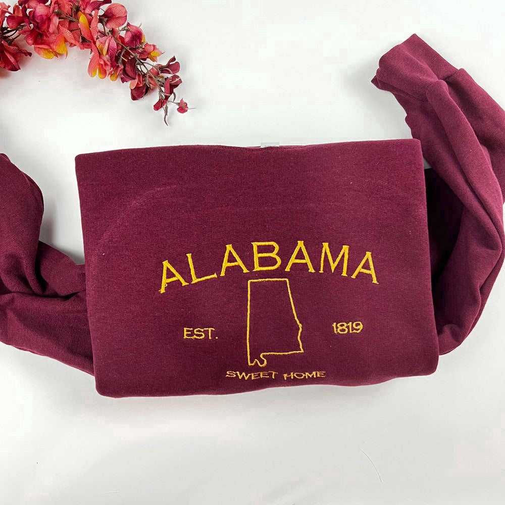 Eembroidered Custom Sweatshirts, Alabama Embroidered Sweatshirt 2D Crewneck Sweatshirt Gift For Family, Christmas Gift