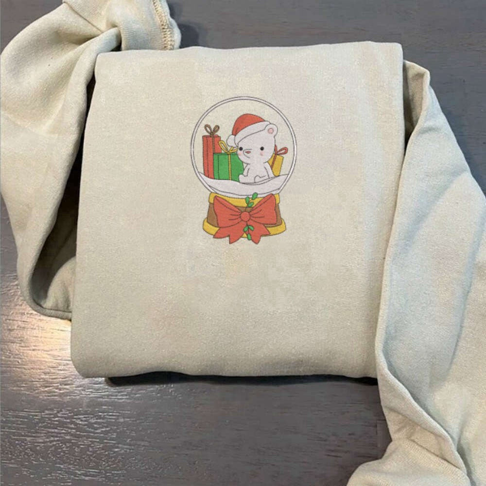 Eembroidered Custom Sweatshirts, Bear Christmas Embroidery Sweatshirt, Christmas Embroidery Crewneck Sweatshirt For Christmas, Christmas Gift