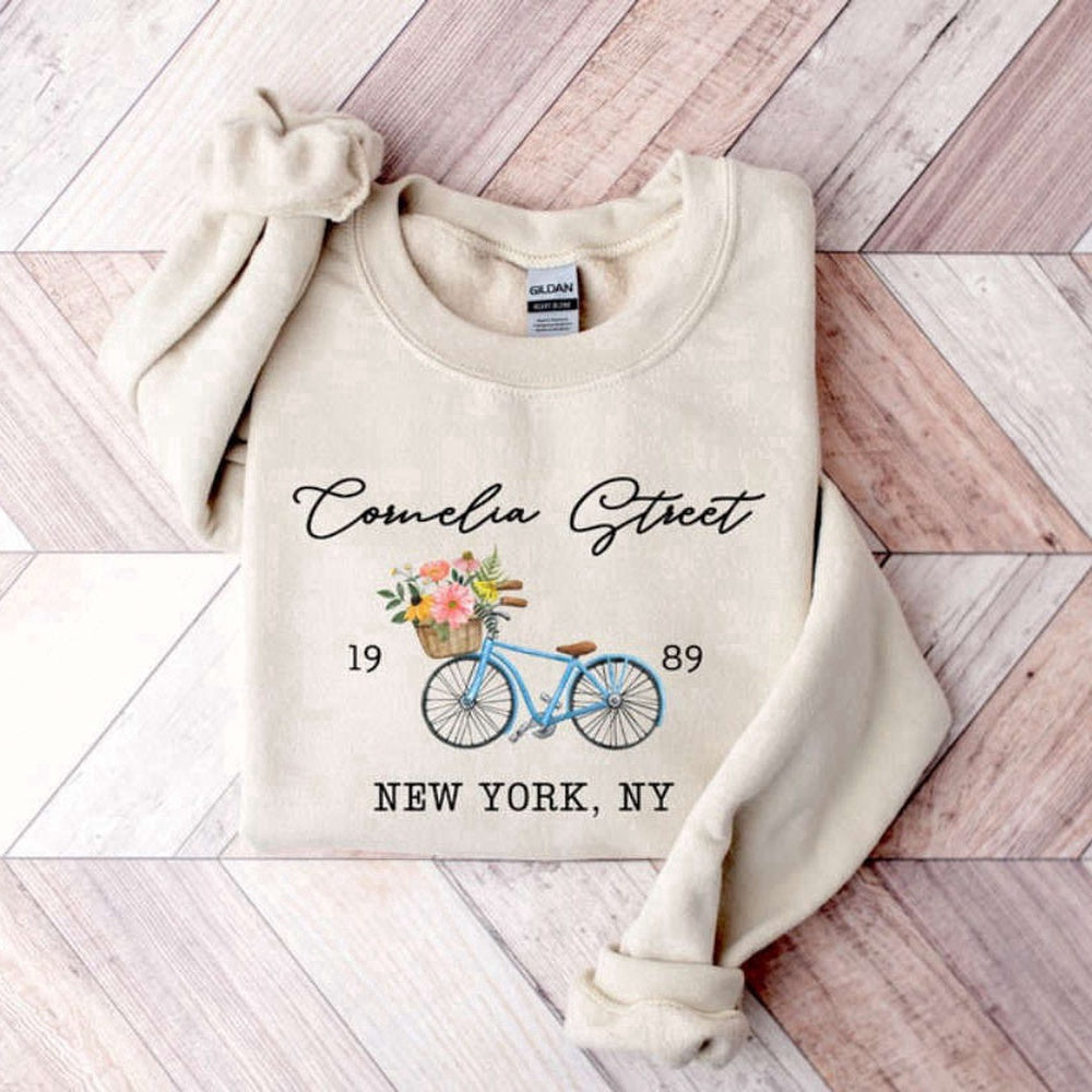 Eembroidered Custom Sweatshirts, Bike Floral Embroidered Sweatshirt 2D Crewneck Sweatshirt For Men And Women, Christmas Gift