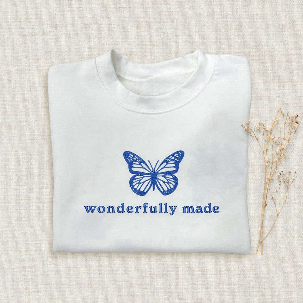 Eembroidered Custom Sweatshirts, Butterfly Embroidered Sweatshirt 2D Crewneck Sweatshirt For Men And Women, Christmas Gift