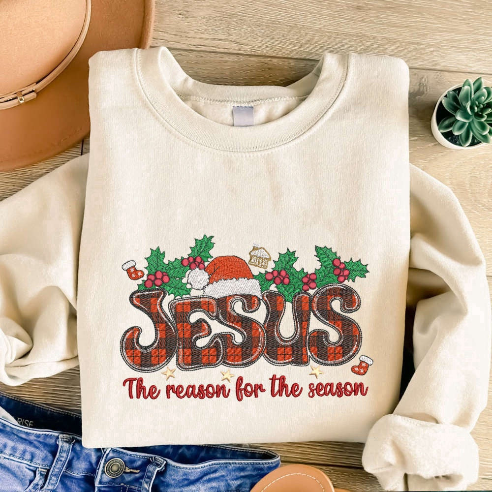 Eembroidered Custom Sweatshirts, Christian Christmas Embroidered Sweatshirt, Nativity Sweatshirt For Family, Christmas Gift