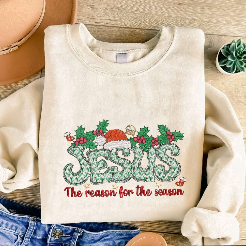 Eembroidered Custom Sweatshirts, Christian Christmas Embroidered Sweatshirt, Religious Christmas Gifts, Christmas Gift
