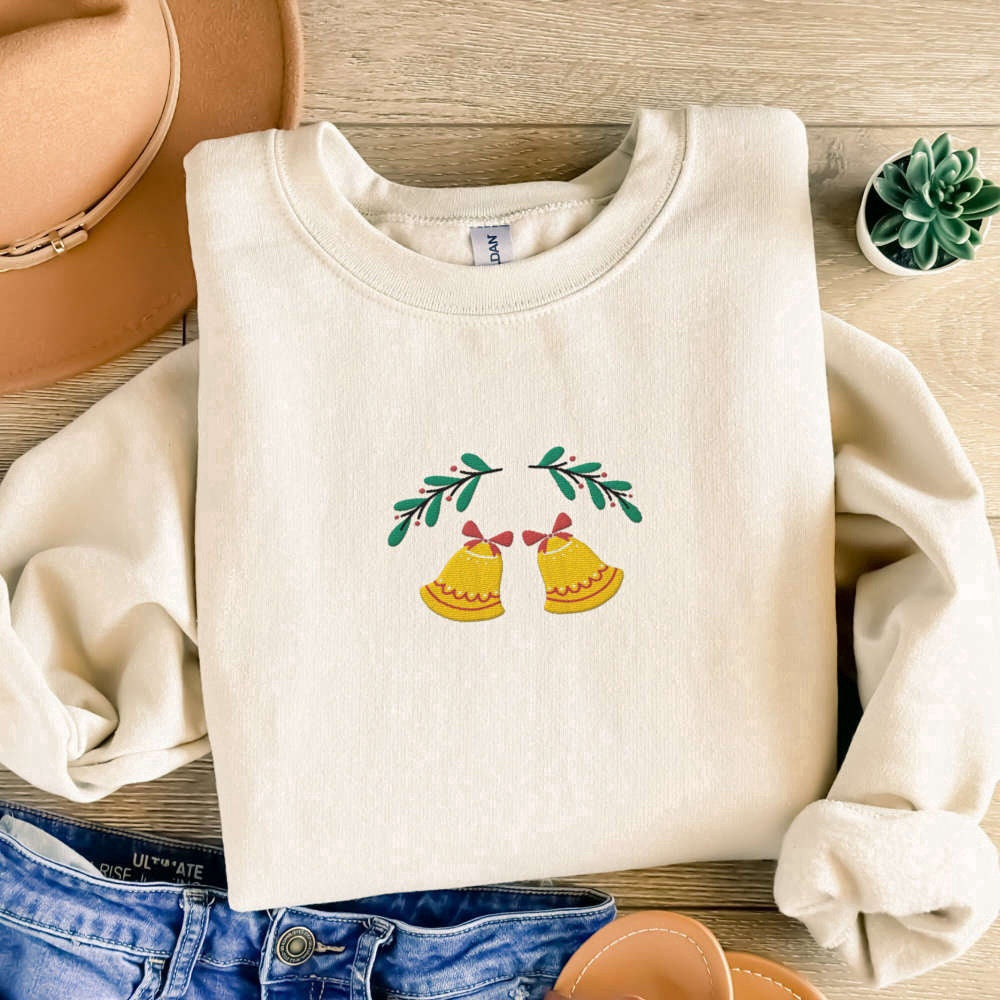 Eembroidered Custom Sweatshirts, Christmas Bells Embroidered Sweatshirt, Jingle Bells Embroidered Sweatshirt For Christmas, Christmas Gift