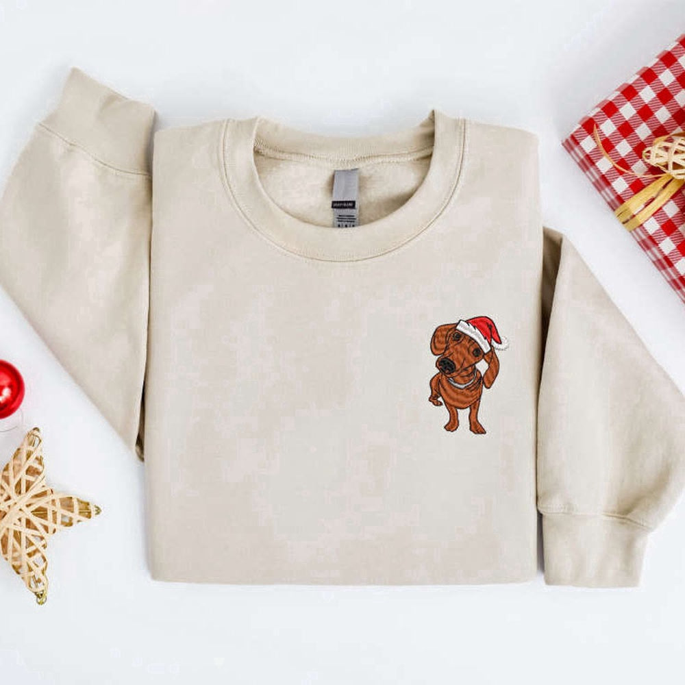 Eembroidered Custom Sweatshirts, Embroidered Christmas Dog Sweatshirt, Dachshund Dog Sweater For Family, Christmas Gift