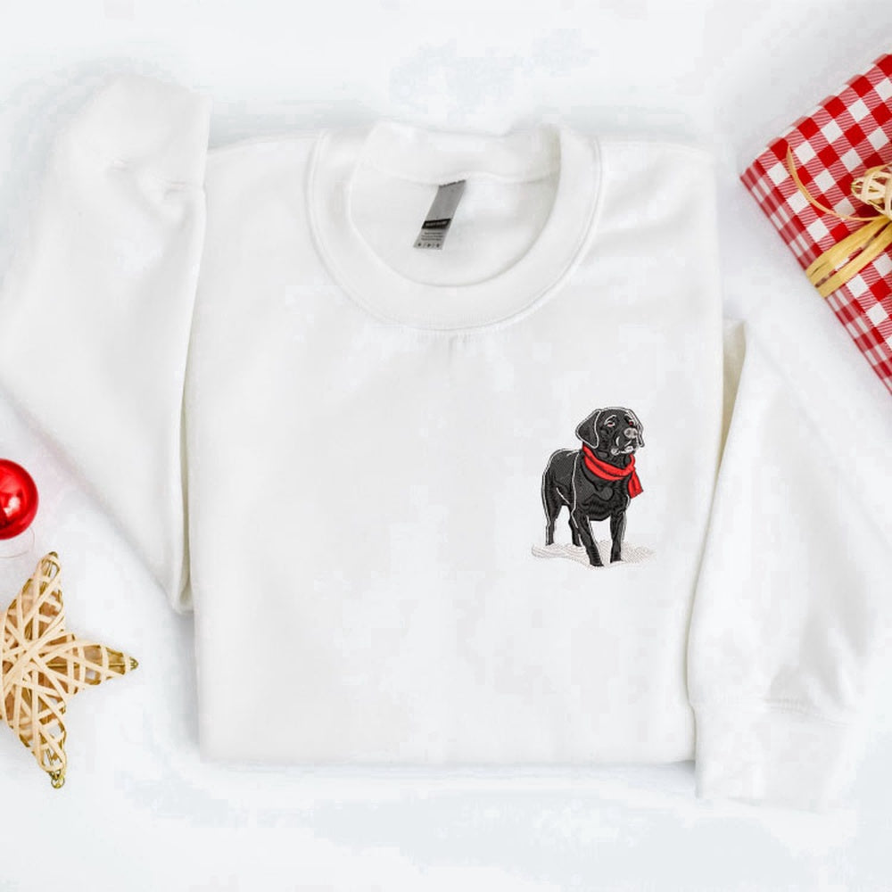 Eembroidered Custom Sweatshirts, Embroidered Christmas Dog Sweatshirt Embroidered Black Labrador Christmas Sweater For Christmas, Christmas Gift
