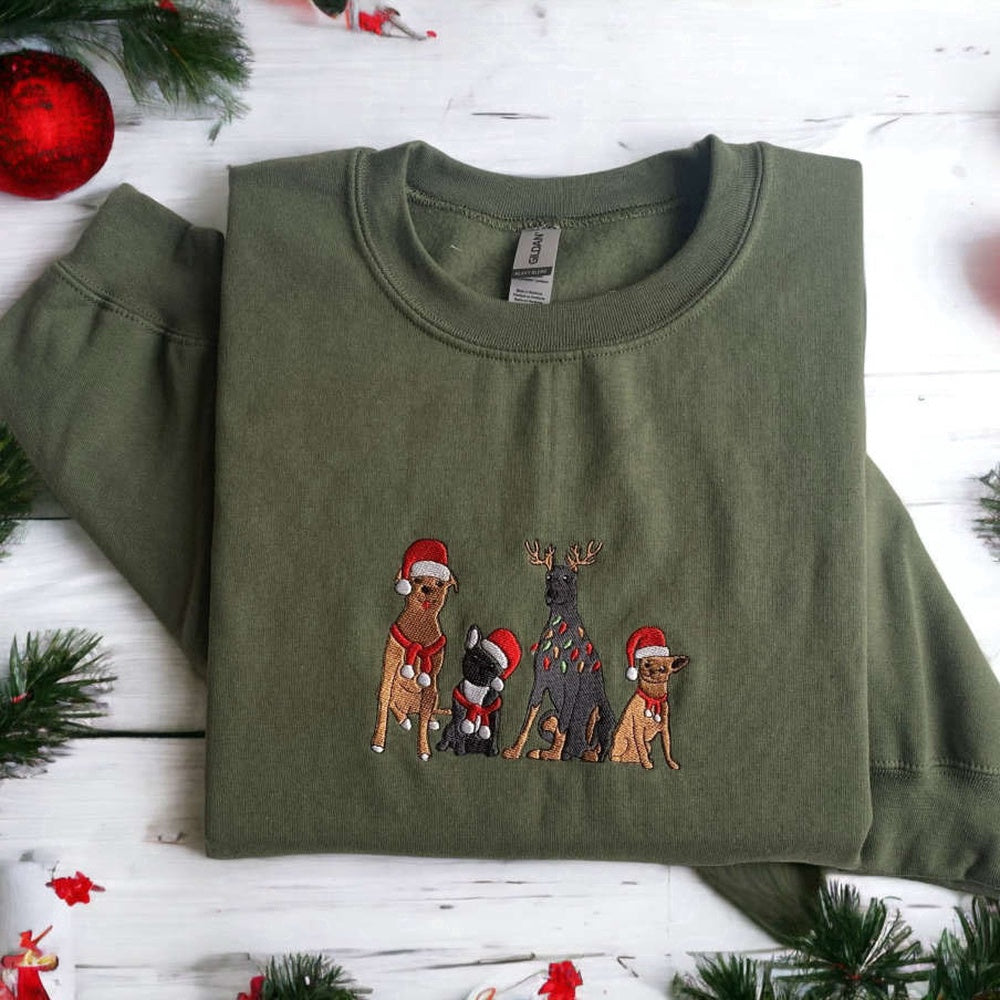 Eembroidered Custom Sweatshirts, Embroidered Christmas Dog Sweatshirt, Embroidered Dog Sweater Gift For Christmas, Christmas Gift