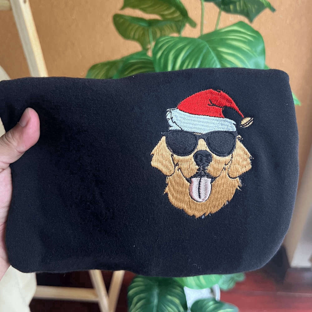 Eembroidered Custom Sweatshirts, Embroidered Christmas Dog Sweatshirt, Golden Dog Christmas Sweatshirt For Family, Christmas Gift