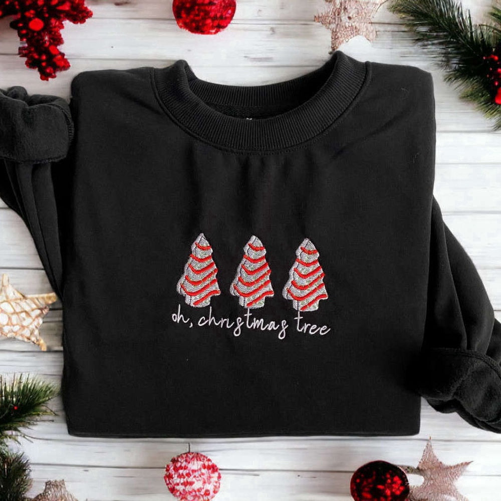 Eembroidered Custom Sweatshirts, Embroidered Christmas Tree Cakes Sweater, Embroidered Sweatshirt For Christmas, Christmas Gift