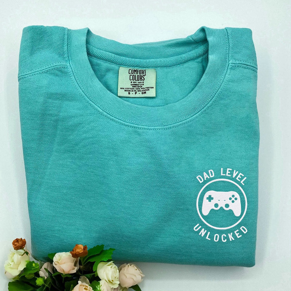Eembroidered Custom Sweatshirts, Embroidered Dad Level Unlocked Sweatshirt, Christmas Gift
