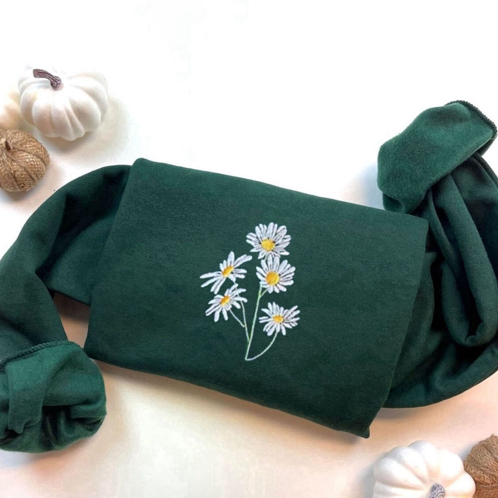 Eembroidered Custom Sweatshirts, Embroidered Daisy Sweatshirt, Daisy Sweatshirt, Flower Sweatshirt For Mother, Christmas Gift