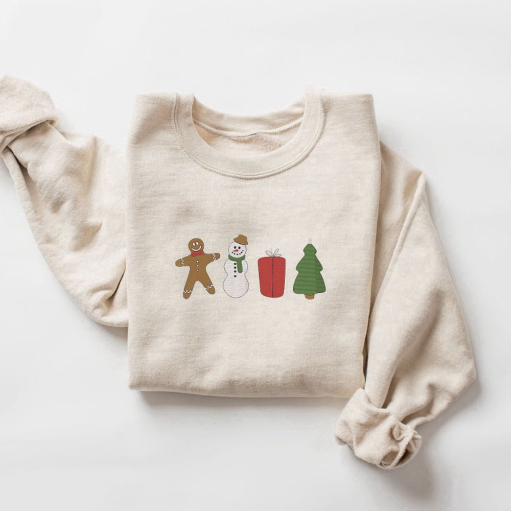 Eembroidered Custom Sweatshirts, Embroidered Gingerbread Cookies Sweatshirts, Embroidered Sweatshirt For Christmas, Christmas Gift