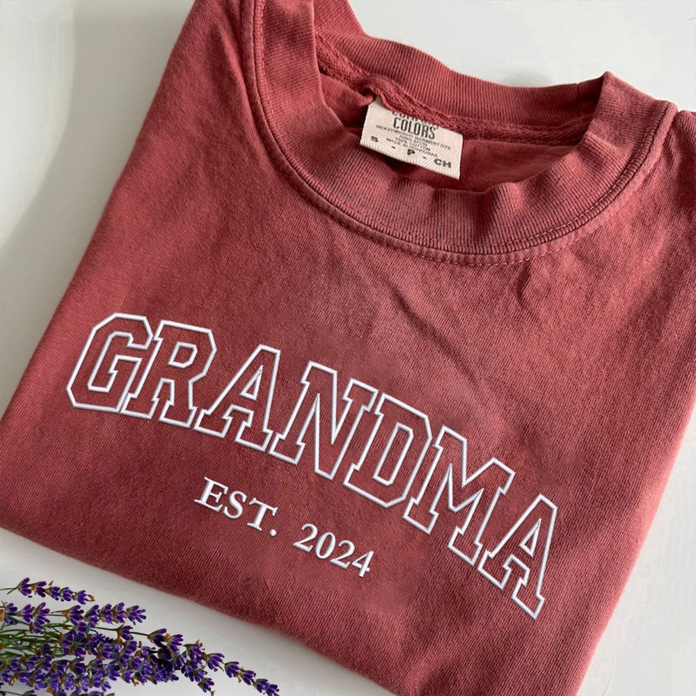 Eembroidered Custom Sweatshirts, Embroidered Grandma Est 1 Sweatshirt With Names On Sleeve, Christmas Gift