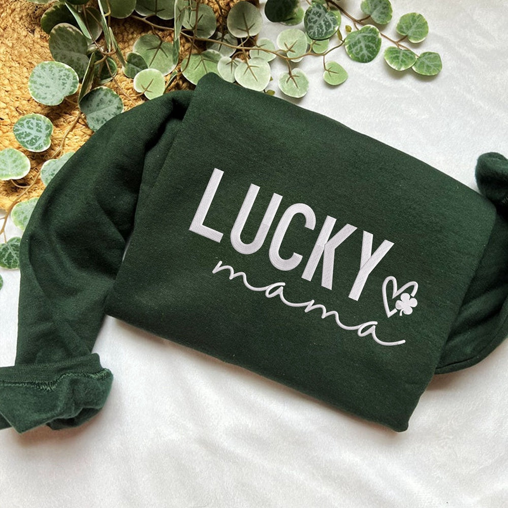 Eembroidered Custom Sweatshirts, Embroidered Lucky Mama Sweatshirt, Christmas Gift