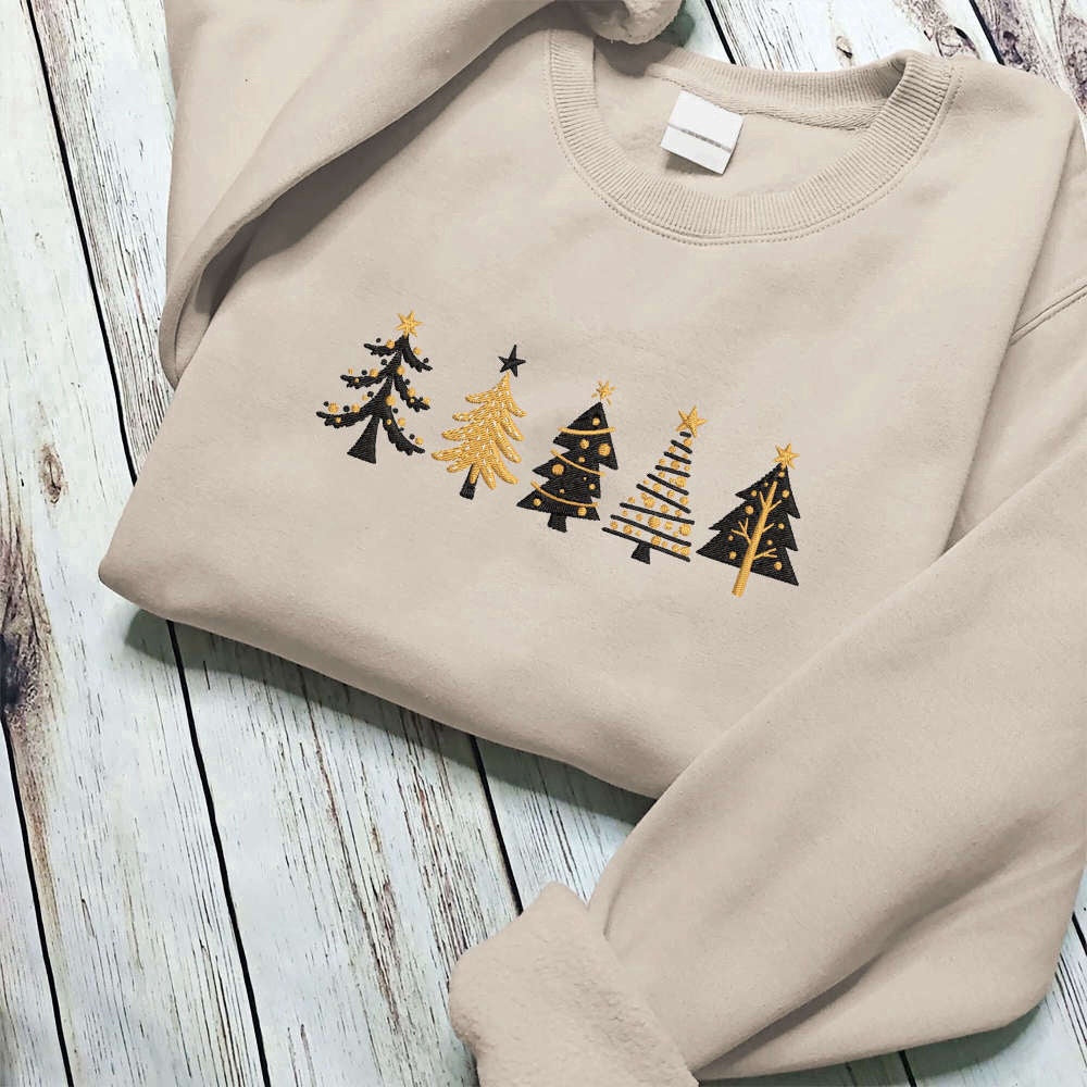 Eembroidered Custom Sweatshirts, Embroidered Pine Tree Sweatshirt For Christmas, Christmas Gift
