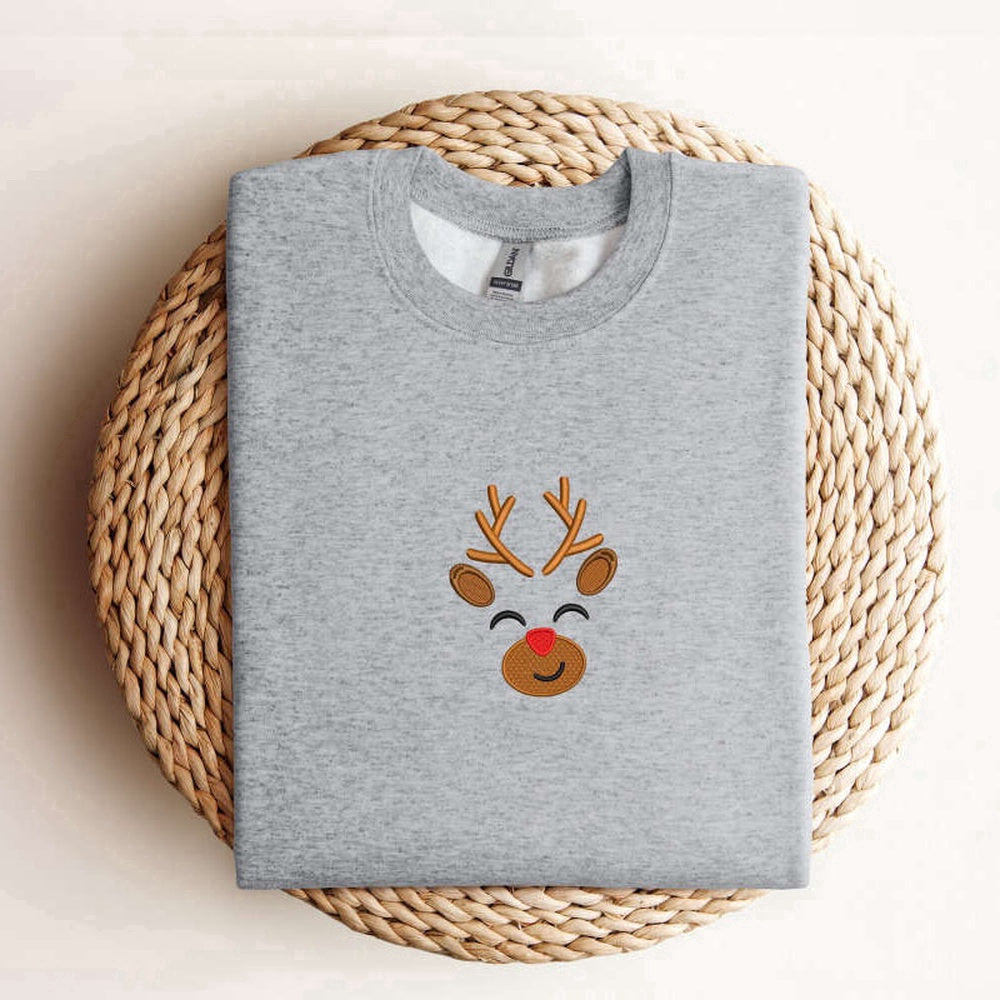 Eembroidered Custom Sweatshirts, Embroidered Reindeer Christmas Sweatshirt Xmas Reindeer Sweatshirt For Family, Christmas Gift