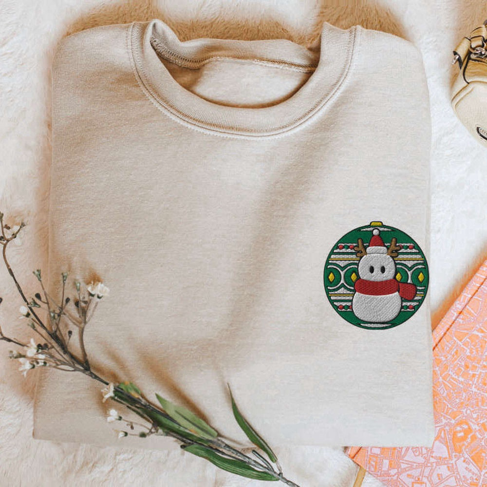 Eembroidered Custom Sweatshirts, Embroidered Snowman Ornament Sweatshirt, Cozy Christmas Snowman Sweater For Family, Christmas Gift