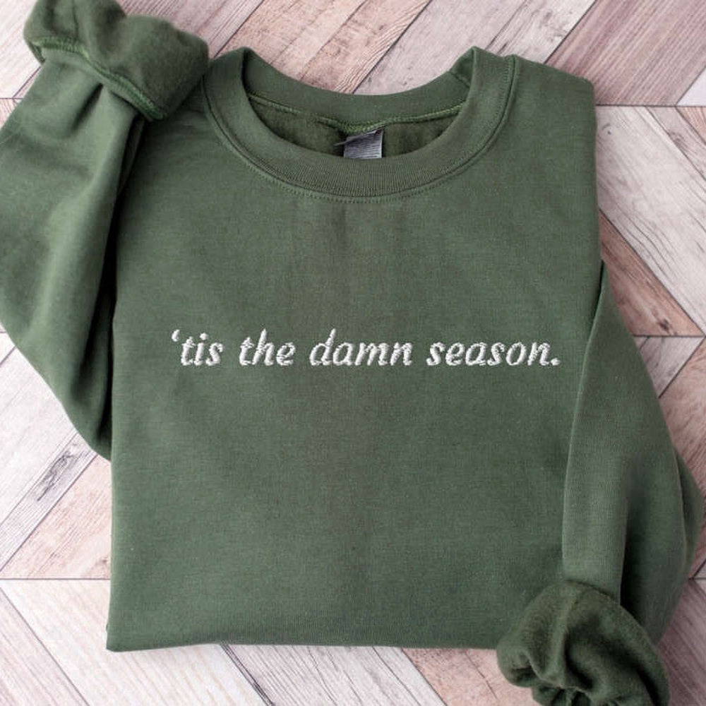 Eembroidered Custom Sweatshirts, Embroidered Tis The Damn Season Sweatshirt, Oversized Sweatshirt For Men Women, Christmas Gift