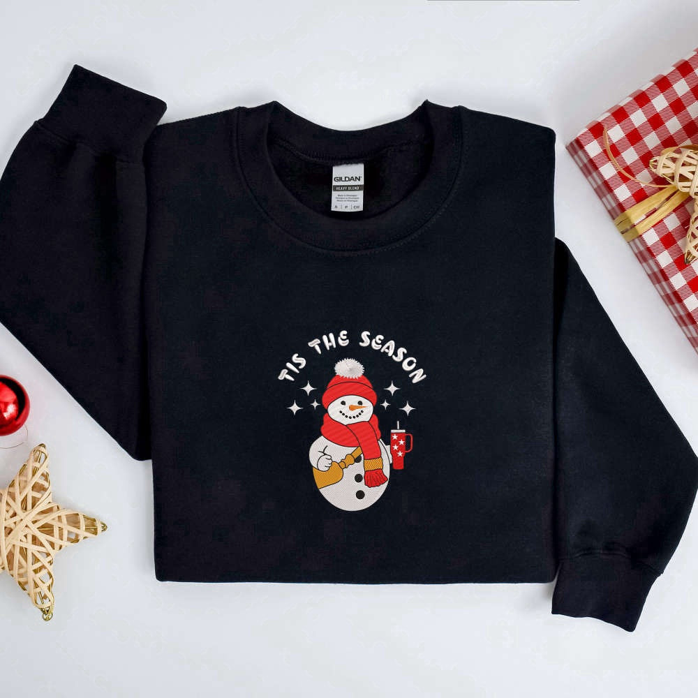 Eembroidered Custom Sweatshirts, Embroidery Cute Snowman Sweatshirt, Christmas Embroidery Sweatshirt, For Family, Christmas Gift