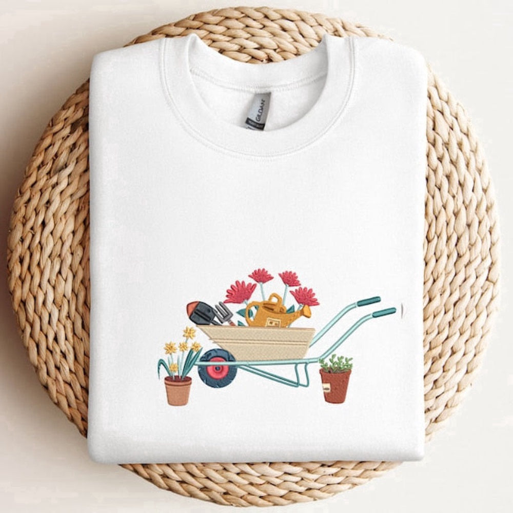 Eembroidered Custom Sweatshirts, Floral Garden Embroidered Sweatshirt 2D Crewneck Sweatshirt For Men Women, Christmas Gift