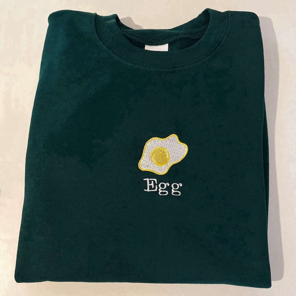 Eembroidered Custom Sweatshirts, Fried Egg Embroidered Sweatshirt 2D Crewneck Sweatshirt For Men And Women, Christmas Gift