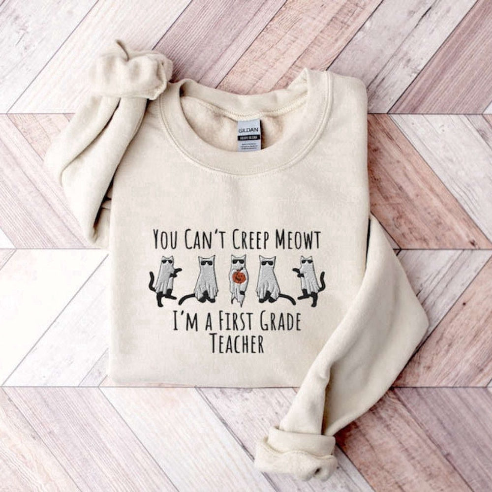 Eembroidered Custom Sweatshirts, Ghost Cat Embroidered Sweatshirt Crewneck Sweatshirt For Men Women, Christmas Gift