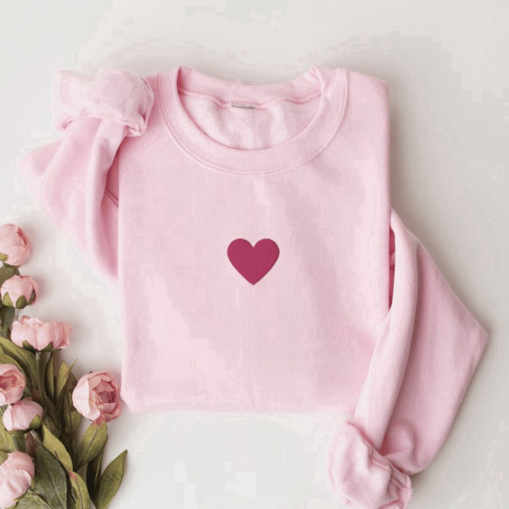 Eembroidered Custom Sweatshirts, Heart Valentine'S Day Embroidered Sweatshirt 2D Crewneck Sweatshirt Best Gift For Family, Christmas Gift