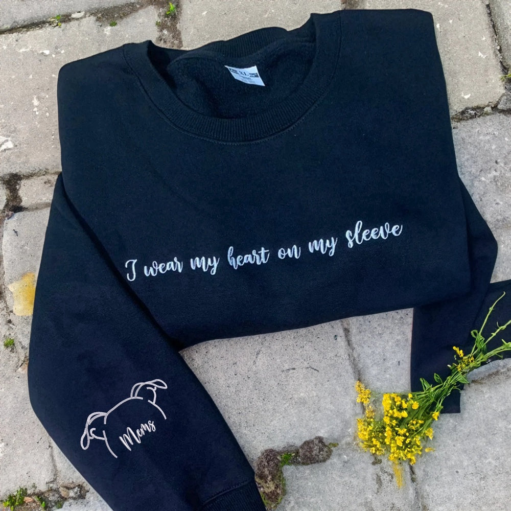 Eembroidered Custom Sweatshirts, I Wear My Heart On My Sleeve Dog 2 Sweatshirt With Dog Ear On Sleeve, Christmas Gift