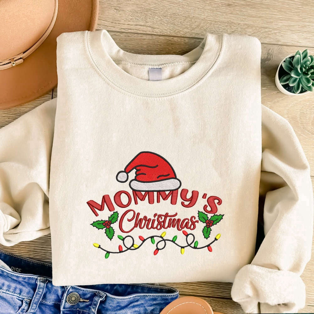 Eembroidered Custom Sweatshirts, Mommy'S Christmas Embroidered Sweatshirt, Christmas Embroidered Crewneck, Christmas Gift, Christmas Gift