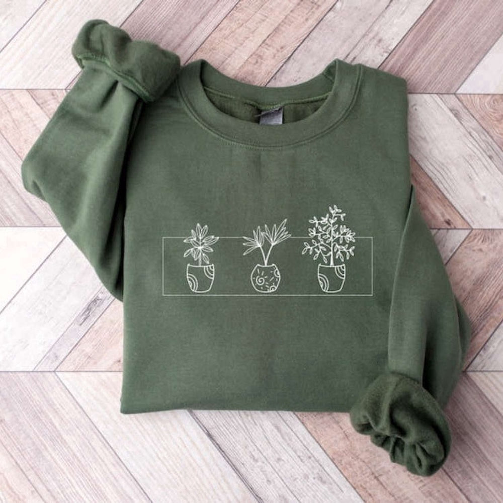 Eembroidered Custom Sweatshirts, Plant Flower Embroidered Sweatshirt 2D Crewneck Sweatshirt For Men And Women, Christmas Gift
